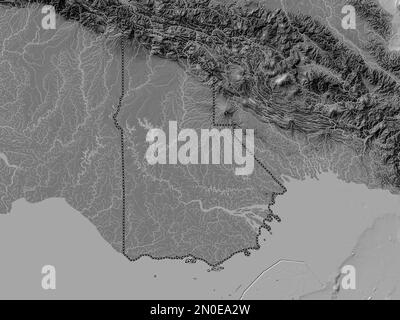 Western Province, province of Papua New Guinea. Bilevel elevation map with lakes and rivers Stock Photo