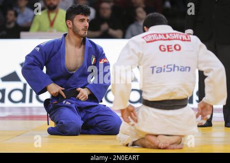 Lorenzo Parodi (ITA) lost against Tato Grigalashvili (GEO) during the International Judo Paris Grand Slam 2023 (IJF) on February 5, 2023 at Accor Arena in Paris, France - Photo: Stephane Allaman/DPPI/LiveMedia Stock Photo