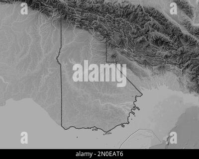 Western Province, province of Papua New Guinea. Grayscale elevation map with lakes and rivers Stock Photo