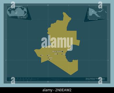 Western Highlands, province of Papua New Guinea. Solid color shape. Locations and names of major cities of the region. Corner auxiliary location maps Stock Photo