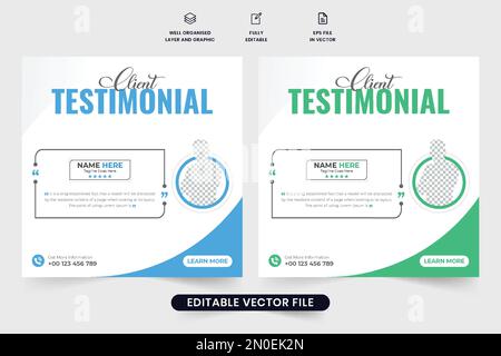 Creative company testimonial design with abstract shapes and quote sections. Customer service review and comment layout design for websites. Client fe Stock Vector
