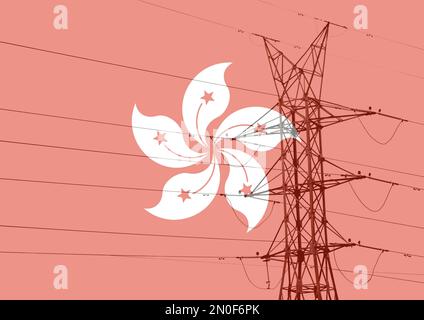 High voltage post or High voltage tower with Kosovo Flag. Energy concept Stock Photo