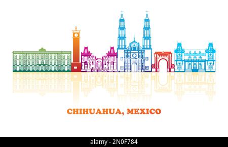 Colourfull Skyline panorama of city of Chihuahua, Mexico - vector illustration Stock Vector