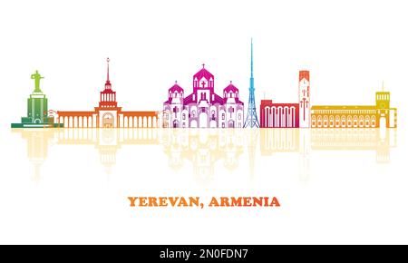 Colourfull Skyline panorama of city of Yerevan, Armenia - vector illustration Stock Vector