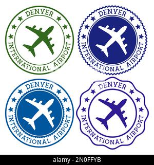 Denver International Airport. Denver airport logo. Flat stamps in material color palette. Vector illustration. Stock Vector