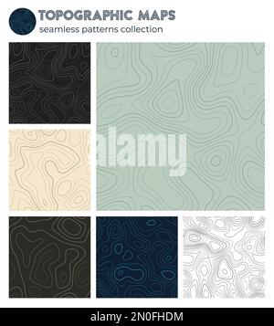 Topographic maps. Amazing isoline patterns, seamless design. Superb tileable background. Vector illustration. Stock Vector