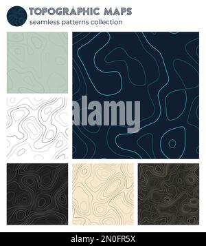 Topographic maps. Authentic isoline patterns, seamless design. Superb tileable background. Vector illustration. Stock Vector