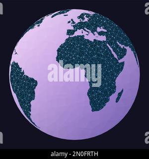 Global internet business concept. Orthographic projection. World network map. Wired globe in orthographic projection on geometric low poly background. Stock Vector