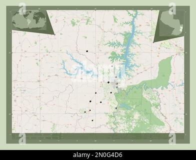 Alto Parana, department of Paraguay. Open Street Map. Locations of major cities of the region. Corner auxiliary location maps Stock Photo