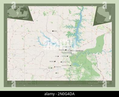 Alto Parana, department of Paraguay. Open Street Map. Locations and names of major cities of the region. Corner auxiliary location maps Stock Photo