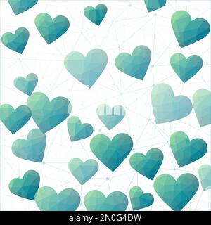 Valentine Day hearts cover. Polygonal hearts in yellow blue colors. Amazing digital design. Authentic vector illustration. Stock Vector