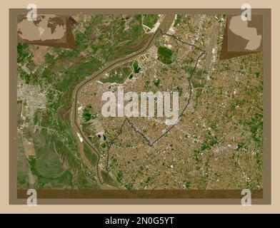 Asuncion, capital district of Paraguay. Low resolution satellite map. Corner auxiliary location maps Stock Photo