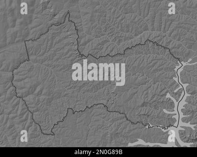 Canindeyu, department of Paraguay. Bilevel elevation map with lakes and rivers Stock Photo