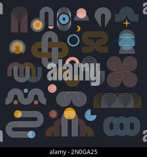 Arch forms. Abstract geometric waveforms graphic lines minimalists shapes recent vector rainbows templates Stock Vector