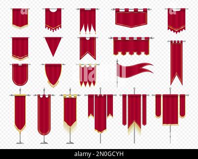 Medieval flags and banners, royal vector fabric of red and chequered ...