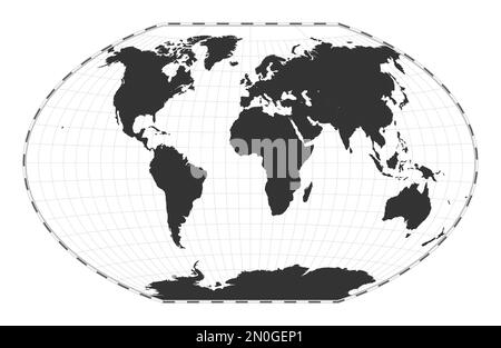 Vector world map. Winkel tripel projection. Plain world geographical map with latitude and longitude lines. Centered to 0deg longitude. Vector illustr Stock Vector