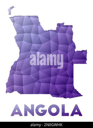 Map of Angola. Low poly illustration of the country. Purple geometric design. Polygonal vector illustration. Stock Vector