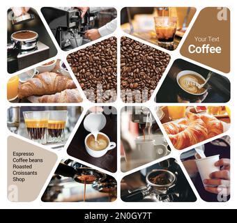 Coffee Shop Concept Photo Collage. Can be used for visual stand, display, brochures, flyer Stock Photo