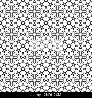 Geometric monochrome seamless Arabian pattern. Islamic oriental style. Wrapping paper. Scrapbook paper. Black and white vector illustration. Moroccan Stock Vector