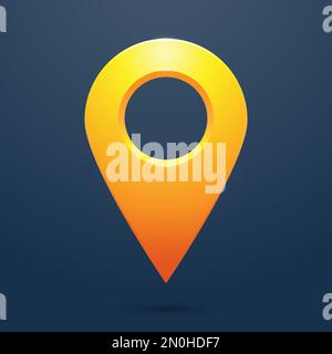 The geolocation icon is yellow on a dark blue background. Stock Vector