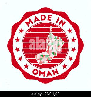 Made In Oman. Country round stamp. Seal of Oman with border shape. Vintage badge with circular text and stars. Vector illustration. Stock Vector