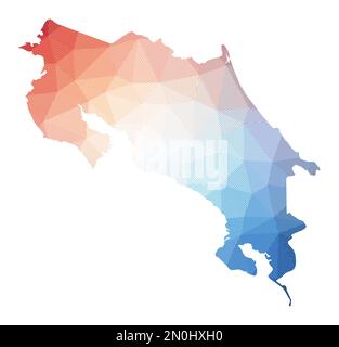 Map of Costa Rica. Low poly illustration of the country. Geometric design with stripes. Technology, internet, network concept. Vector illustration. Stock Vector