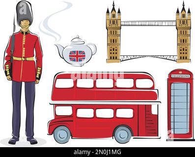 Symbol of Great Britain vector outline sketch icons set Stock Vector