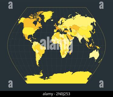 World Map. Ginzburg VIII projection. Futuristic world illustration for your infographic. Bright yellow country colors. Stylish vector illustration. Stock Vector