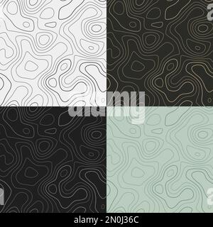 Topography patterns. Seamless elevation map tiles. Attractive isoline background. Modern tileable patterns. Vector illustration. Stock Vector