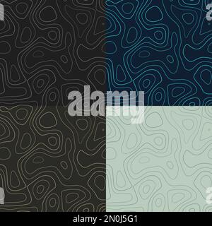 Topography patterns. Seamless elevation map tiles. Astonishing isoline background. Neat tileable patterns. Vector illustration. Stock Vector