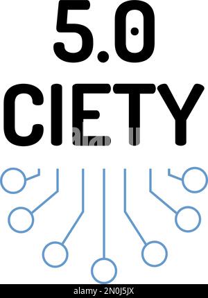 Society 5.0 icons set. Human-centered association. Sustainable, inclusive system.Isolated vector illustrations Stock Vector