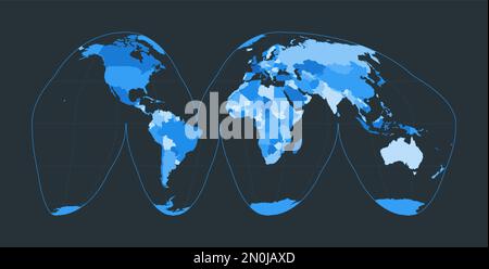 World Map. Goode's interrupted homolosine projection. Futuristic world illustration for your infographic. Nice blue colors palette. Classy vector illu Stock Vector