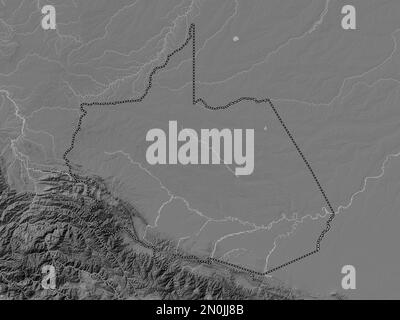 Madre de Dios, region of Peru. Bilevel elevation map with lakes and rivers Stock Photo