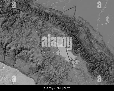 Puno, region of Peru. Bilevel elevation map with lakes and rivers Stock Photo