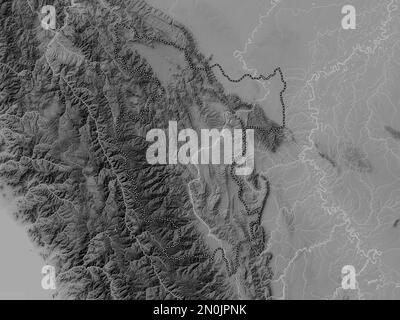 San Martin, region of Peru. Grayscale elevation map with lakes and rivers Stock Photo