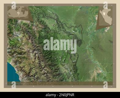 San Martin, region of Peru. High resolution satellite map. Corner auxiliary location maps Stock Photo