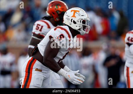 American linebacker Eku Leota of Auburn (55) during the first half of the  Senior Bowl NCAA college football game Saturday, Feb. 4, 2023, in Mobile,  Ala.. (AP Photo/Butch Dill Stock Photo - Alamy