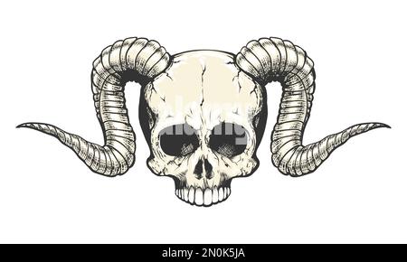 Ram Skull Human Skull and Death Moth Tattoo Design