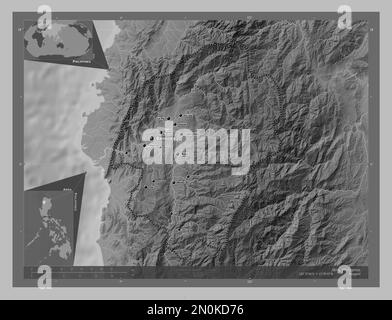 Abra, province of Philippines. Grayscale elevation map with lakes and ...