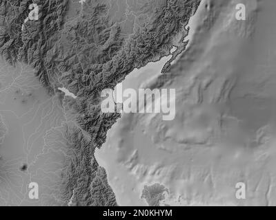 Aurora, province of Philippines. Grayscale elevation map with lakes and rivers Stock Photo