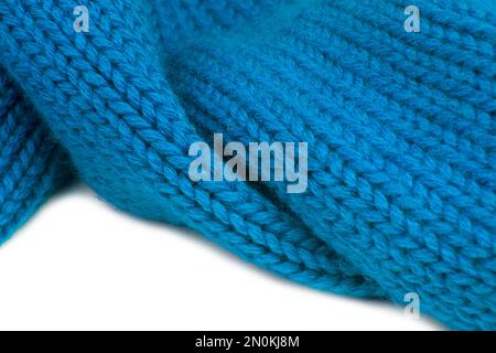Woolen blue knitted warm texture fabric background Stock Photo