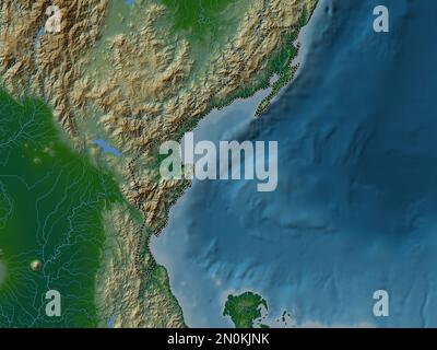 Aurora, province of Philippines. Colored elevation map with lakes and rivers Stock Photo