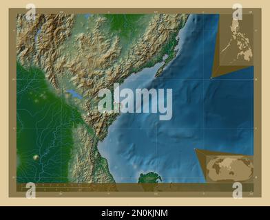 Aurora, province of Philippines. Colored elevation map with lakes and rivers. Corner auxiliary location maps Stock Photo