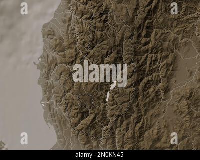 Benguet, province of Philippines. Elevation map colored in sepia tones with lakes and rivers Stock Photo