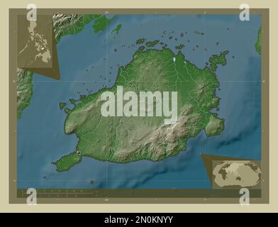 Bohol, province of Philippines. Elevation map colored in wiki style with lakes and rivers. Corner auxiliary location maps Stock Photo