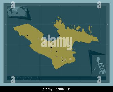 Camarines Sur, province of Philippines. Solid color shape. Locations of major cities of the region. Corner auxiliary location maps Stock Photo