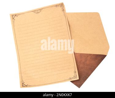 Craft envelope letter with blank sheet isolated on the white background Stock Photo