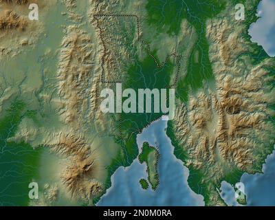 Davao del Norte, province of Philippines. Colored elevation map with lakes and rivers Stock Photo