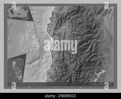 Ilocos Rivers Ilocos Sur, province of Philippines. Grayscale elevation map with lakes ...