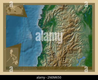 Ilocos Rivers Ilocos Sur, province of Philippines. Elevation map colored in sepia ...